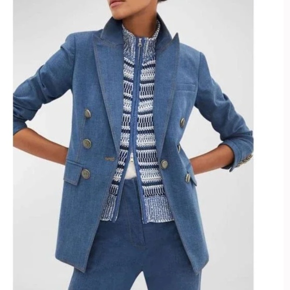 NEW! Veronica Beard Naira Denim Dickey Blazer, Jacket Size 0 - Picture 2 of 15